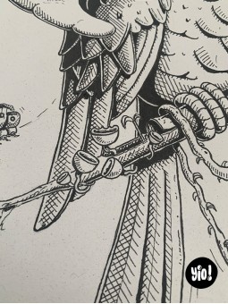 dessin original perroquet ara - dessin perroquet encre de Chine - original ara papier de créa - dessiné en France