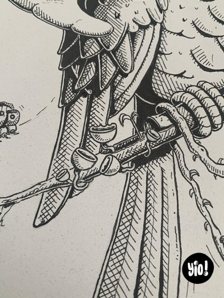 dessin original perroquet ara - dessin perroquet encre de Chine - original ara papier de créa - dessiné en France