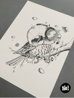 dessin original perroquet ara - dessin perroquet encre de Chine - original ara papier de créa - dessiné en France