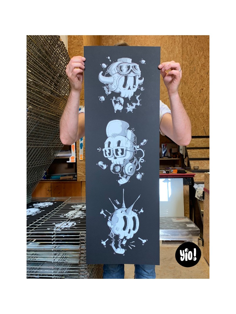 tirage d'art skulls - sérigraphie skulls - affiche sérigraphie - dessiné et sérigraphié en France