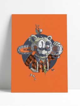 Affiche ours grizzly bûcheron illustration originale lumberjack forêt montagne Alpes 30x40 Archives Yio