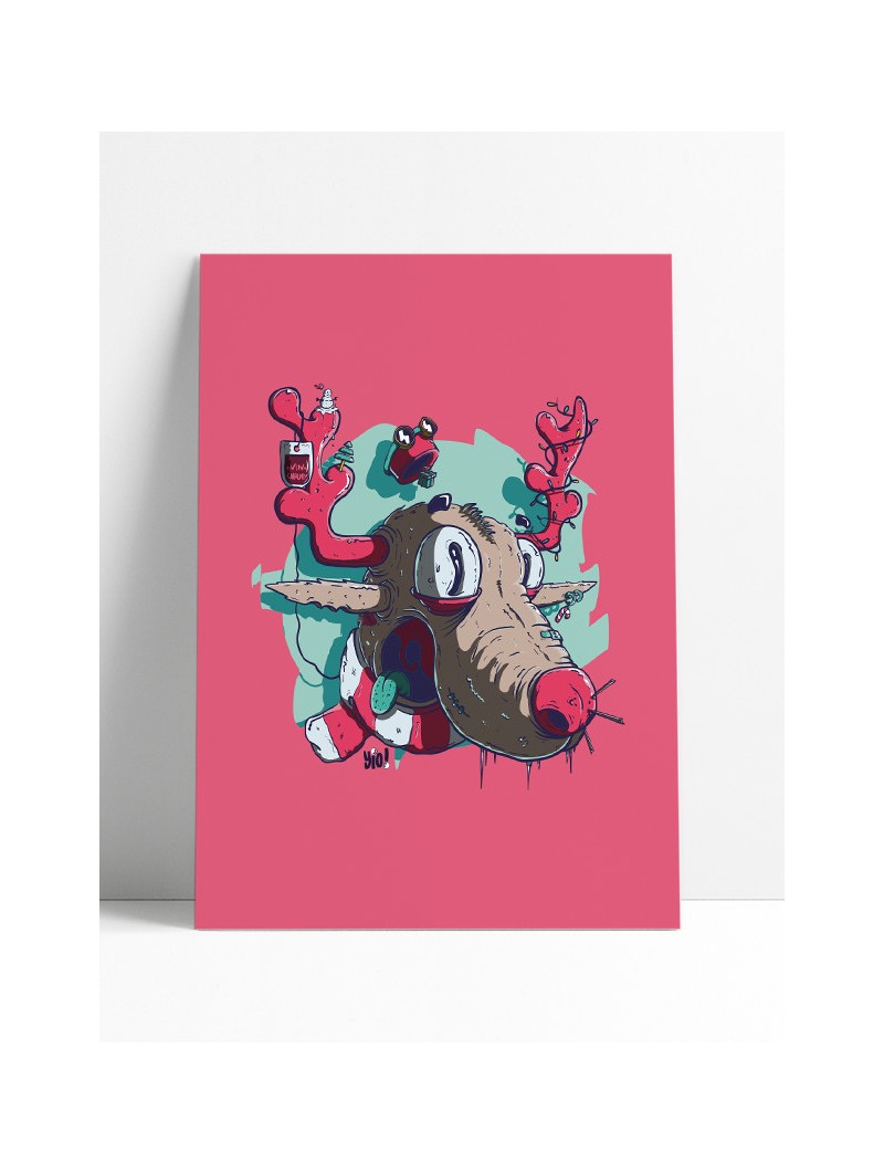 affiche renne noël - poster renne noël - papier de créa - dessiné et imprimé en France