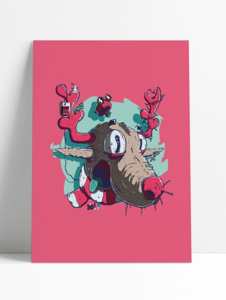 affiche renne noël - poster renne noël - papier de créa - dessiné et imprimé en France