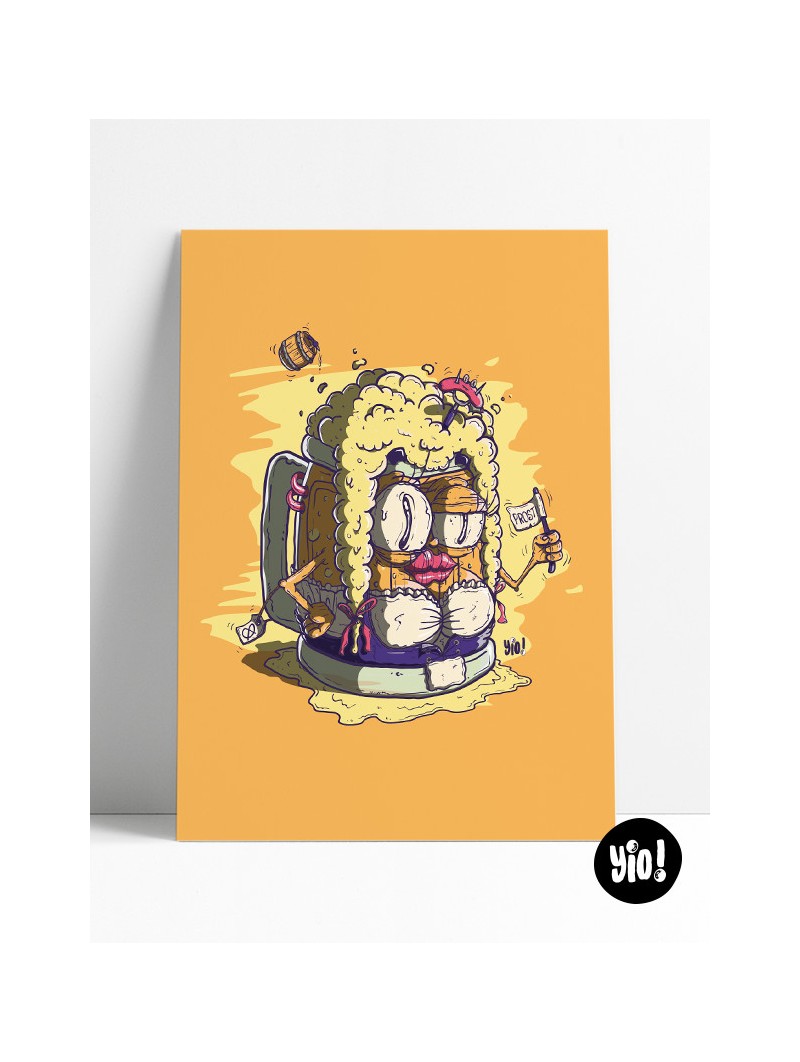 affiche bière - poster pinte - illustration oktoberfest - dessiné et imprimé en France