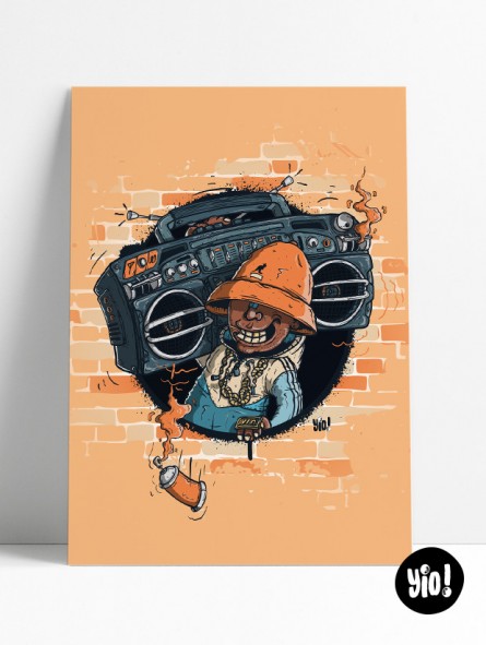 Affiche Boombox ghetto blaster illustration hip-hop vintage rétro 30x40 cm Archives Yio
