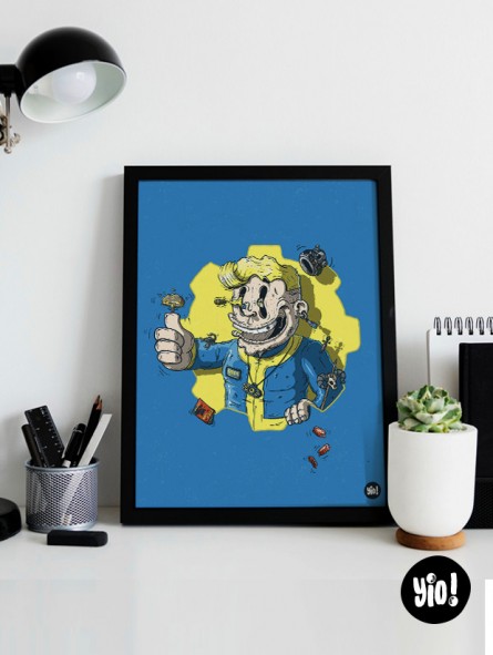 Affiche Vault Boy Fallout encadrée décoration bureau gaming Wasteland S.P.E.C.I.A.L. la guerre ne change jamais