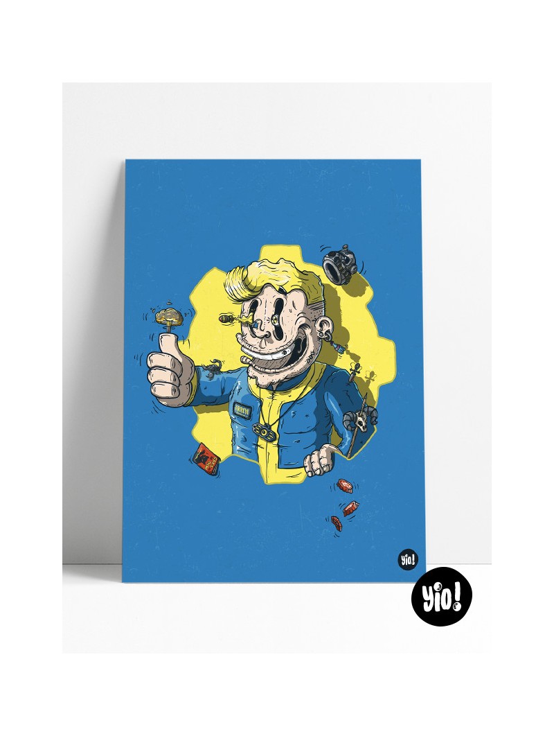 Affiche Vault Boy Fallout illustration originale rétro-futuriste RPG post-apocalyptique 30x40 Archives Yio