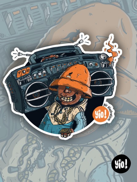 Sticker Boombox holographique illustration hip-hop pop culture vinyle Yio