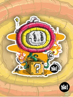 Sticker Mario fleur de feu Fire Flower holographique illustration retrogaming pixel art vinyle Yio