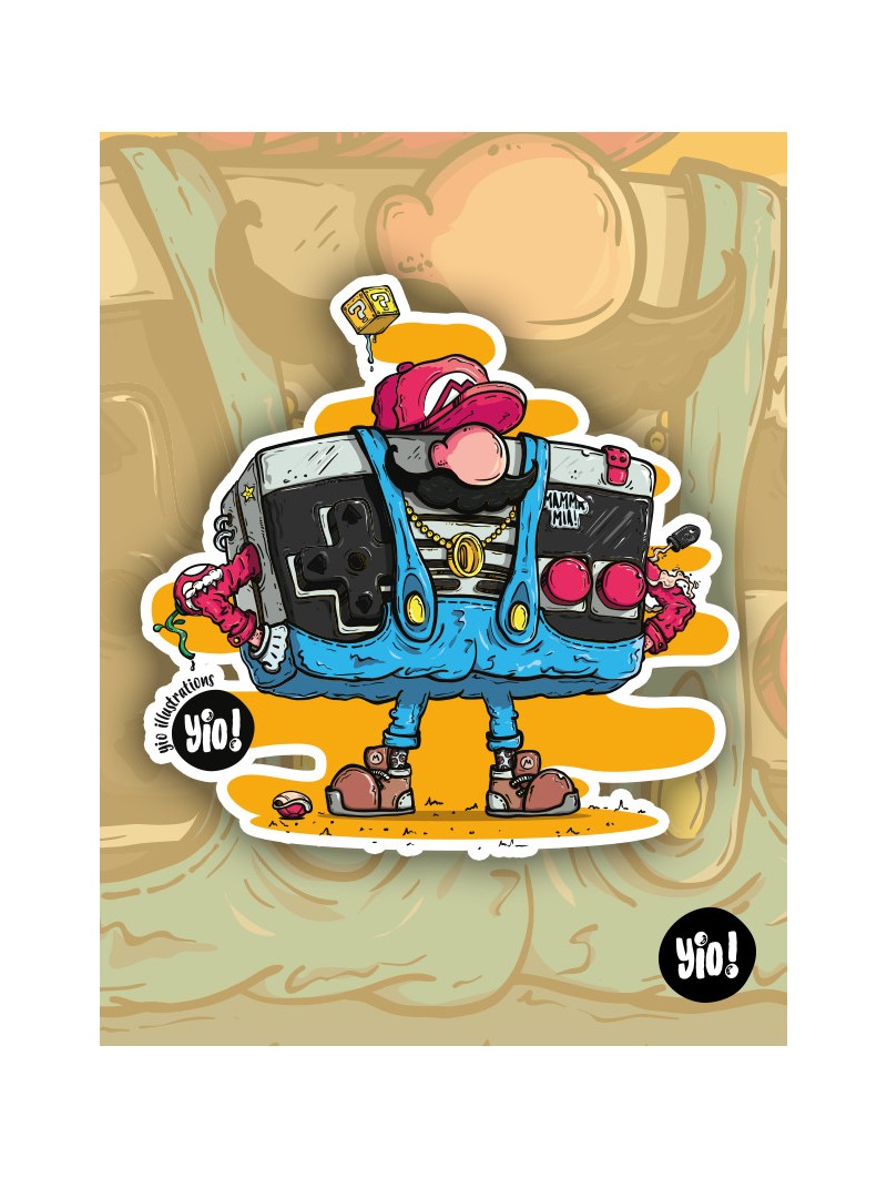Sticker manette NES Mario holographique illustration retrogaming vinyle Yio