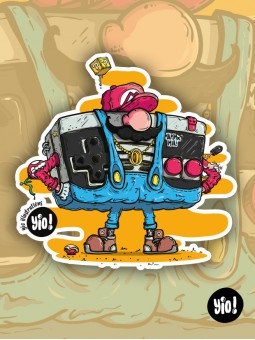 Sticker manette NES Mario holographique illustration retrogaming vinyle Yio