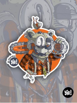 Sticker ours grizzly bûcheron holographique illustration lumberjack Chartreuse Alpes vinyle Yio