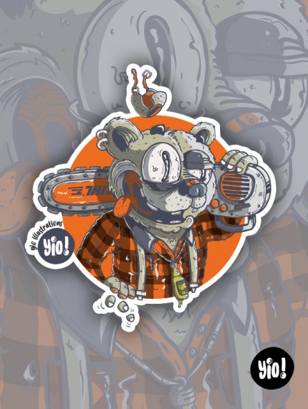 Sticker ours grizzly bûcheron holographique illustration lumberjack Chartreuse Alpes vinyle Yio