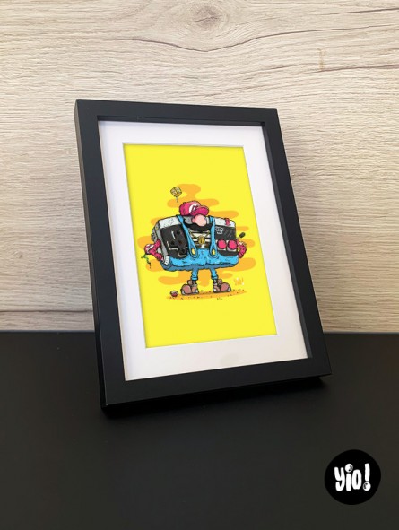 Carte 10x15 Manette NES déguisée en Mario avec cadre - Illustration Geek