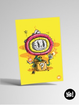 Carte Mario fleur de feu Fire Flower illustration originale retrogaming pixel art 10x15 cm Yio