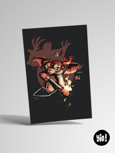 Carte Gizmo Gremlins illustration originale geek rétro 10x15 cm Yio