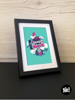 Carte 10x15 cassette audio encadrée - Illustration vintage rétro