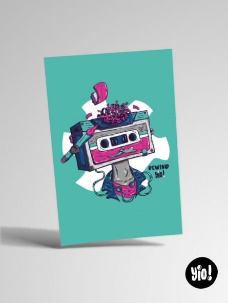 Carte 10x15 cassette audio encadrée - Illustration vintage rétro