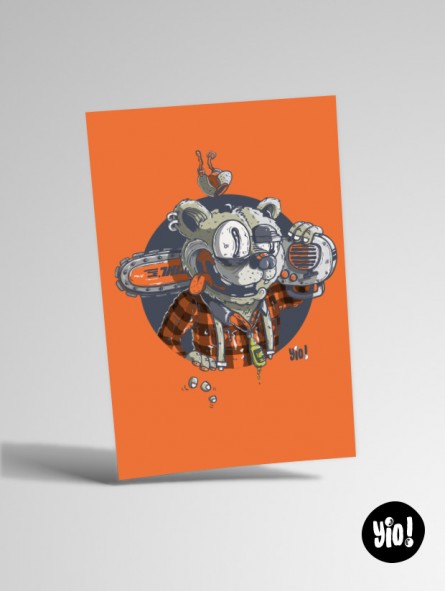 Carte ours grizzly bûcheron illustration originale lumberjack Chartreuse Alpes 10x15 cm Yio