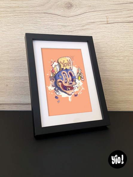 Carte encadrée singe cartoon déjanté 10x15 - Illustration fun et colorée