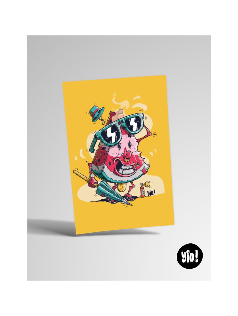 Carte pastèque illustration originale humoristique été décalée 10x15 cm Yio