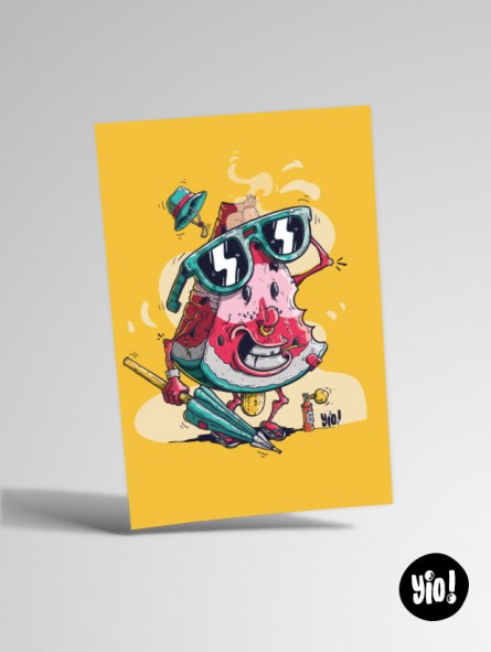 Carte pastèque illustration originale humoristique été décalée 10x15 cm Yio