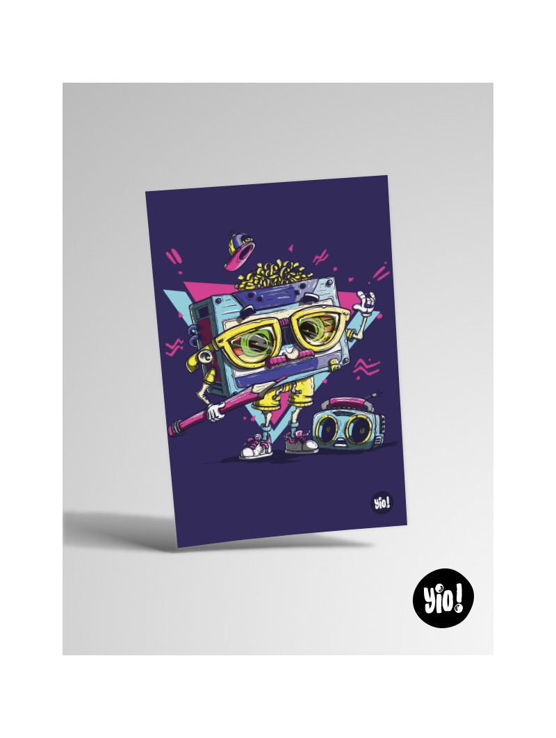 Carte K7 cassette audio illustration originale pop culture rétro 10x15 cm Yio