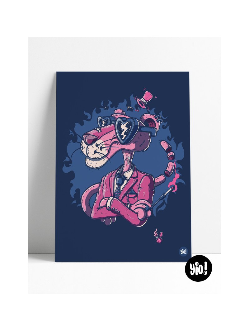Affiche Panthère Rose originale illustration rétro pop culture 30x40 cm Archives Yio