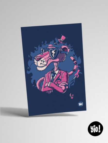 Carte Panthère Rose encadrée décoration bureau cadeau geek petit format