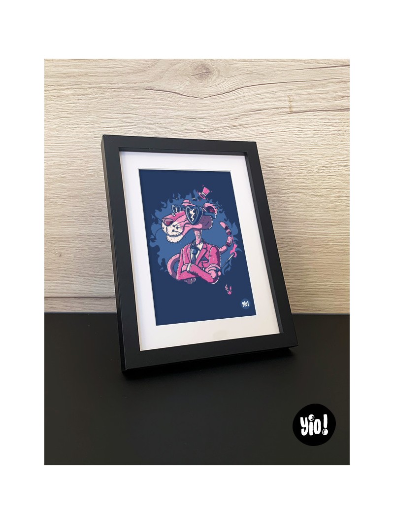 Carte Panthère Rose encadrée décoration bureau cadeau geek petit format