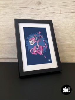 Carte encadrée Panthère Rose chic en costume – Mini affiche déco 10x15 cm