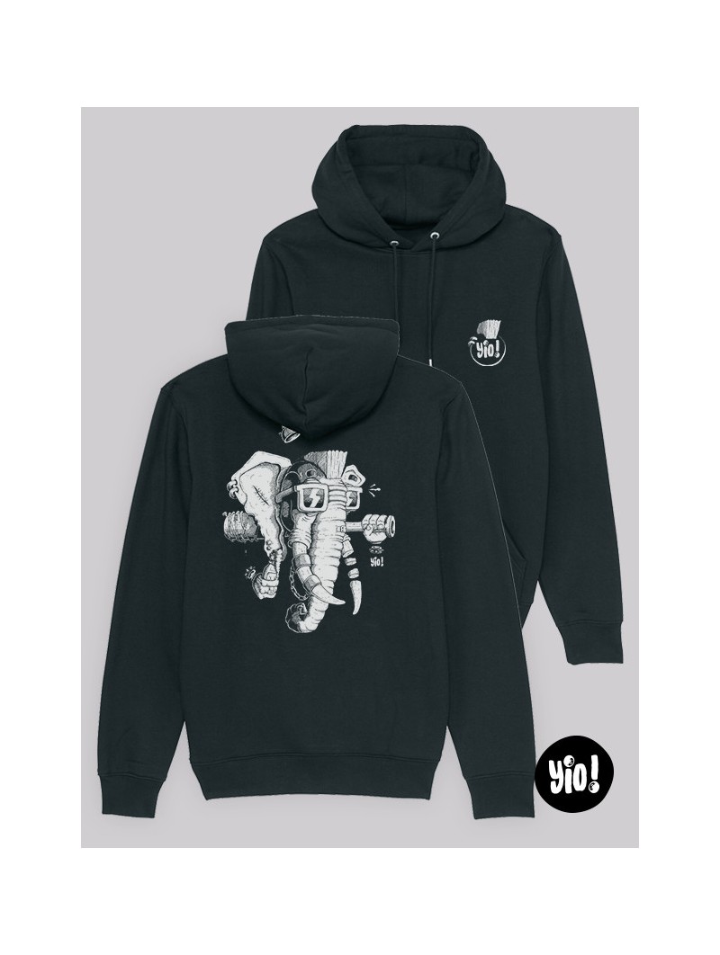Hoodie Éléphant Punk unisexe coton bio - Sweat badass signé Yio