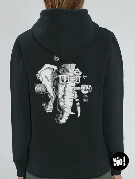 Hoodie Éléphant Punk unisexe coton bio - Sweat badass signé Yio
