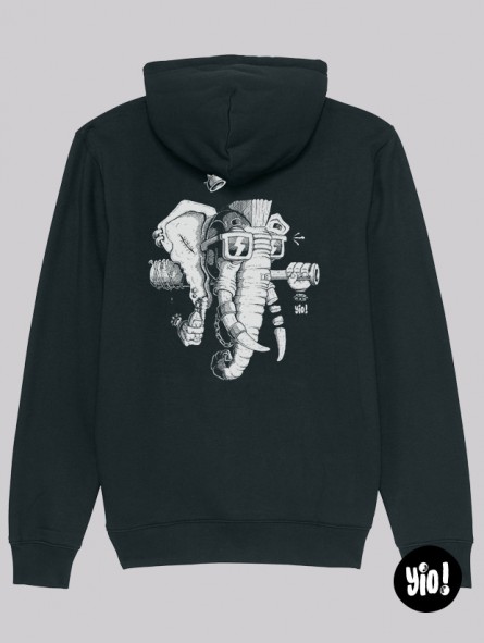 Hoodie Éléphant Punk unisexe coton bio - Sweat badass signé Yio