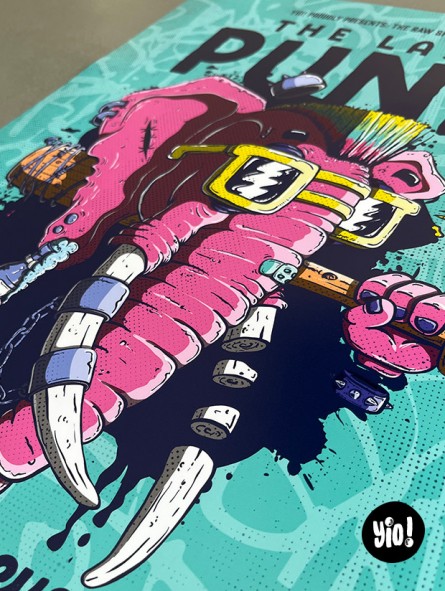 Focus sur les détails graphiques et l'expression de l'éléphant punk