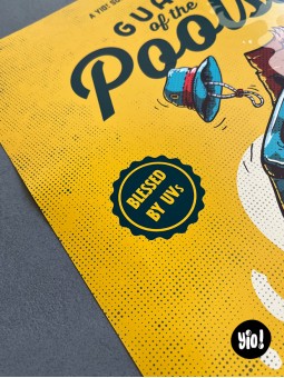 Zoom sur le tampon "Blessed by UV's" de l'illustration pastèque