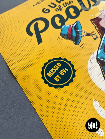 Zoom sur le tampon "Blessed by UV's" de l'illustration pastèque