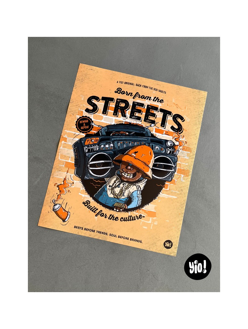 Affiche narrative Born From The Streets format 40x50cm illustration hip-hop vintage