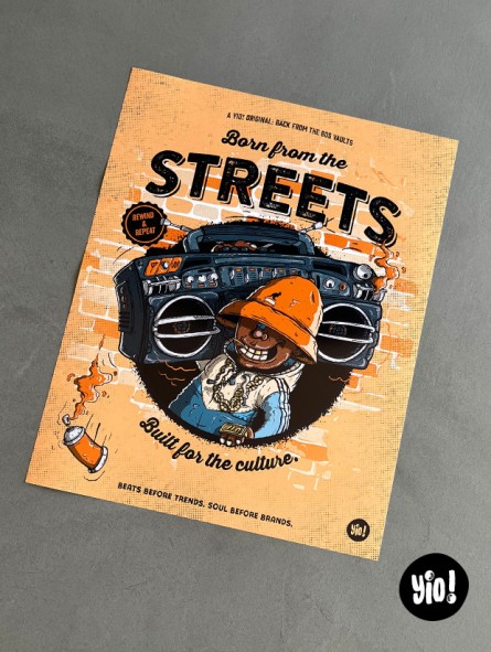 Affiche narrative Born From The Streets format 40x50cm illustration hip-hop vintage