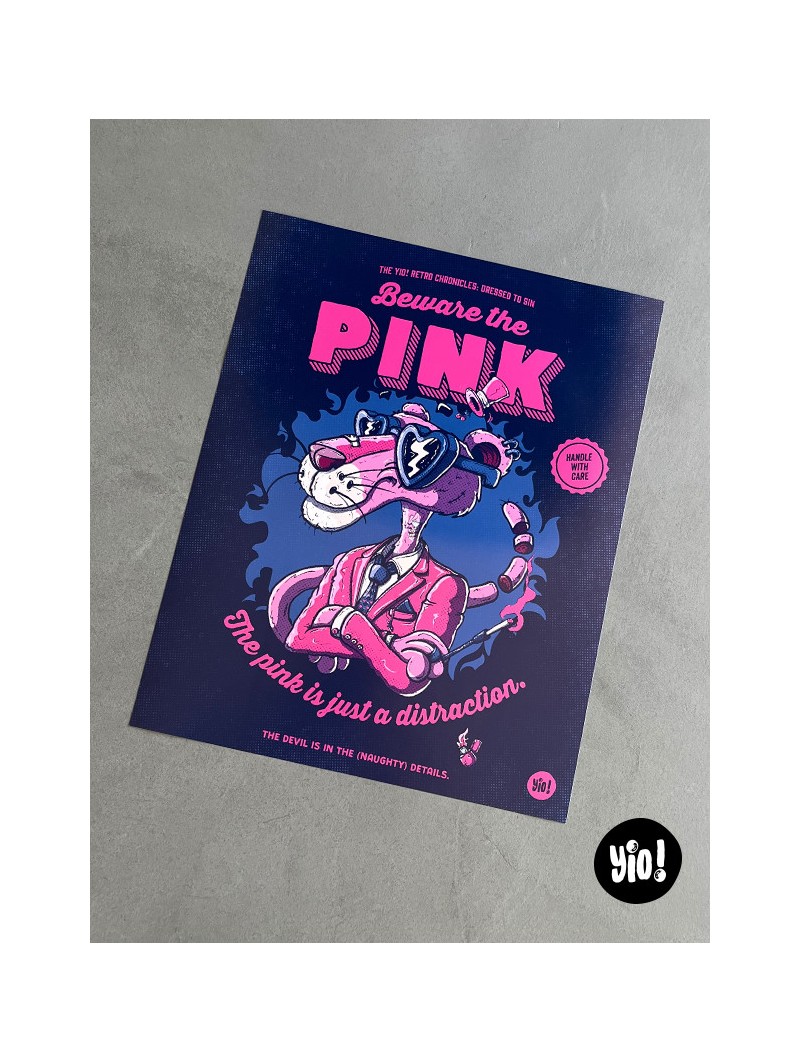 Affiche Panthère Rose Beware the Pink illustration originale pop culture 40x50 cm Yio
