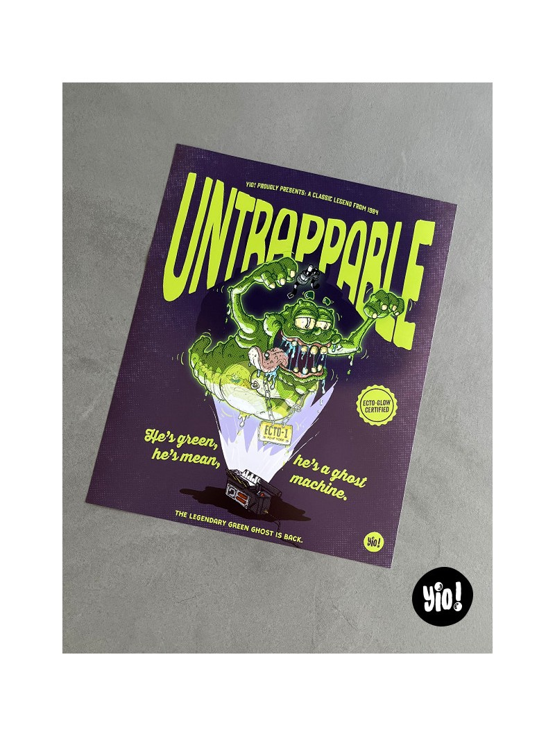 Affiche Slimer SOS Fantômes Ghostbusters illustration originale dessinée à la main 40x50 Yio