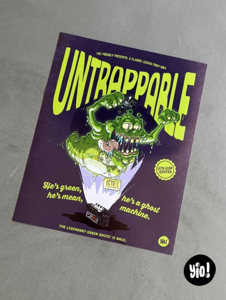 Affiche Slimer SOS Fantômes Ghostbusters illustration originale dessinée à la main 40x50 Yio