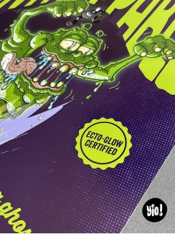 Détail tampon Ecto Glow Certified affiche Slimer SOS Fantômes Distorted Icons Yio