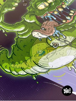 Détail hot-dog Slimer glouton illustration humoristique cinéma fantastique années 80 Yio