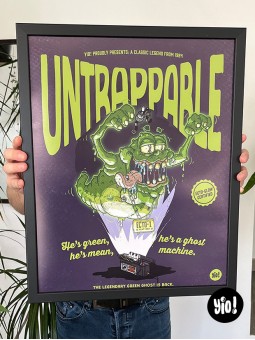 Affiche Slimer SOS Fantômes 40x50 encadrée tenue en main idée cadeau geek nostalgique