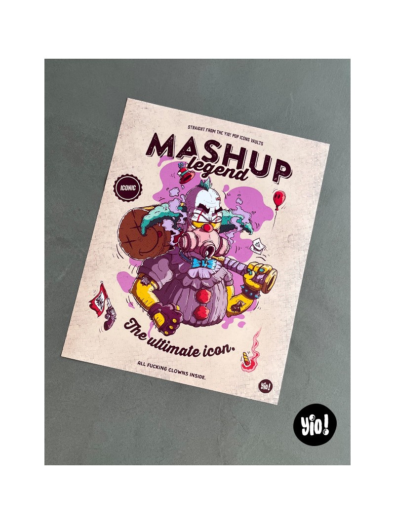 Affiche Krusty mashup legend illustration originale pop culture clown 40x50 cm Yio