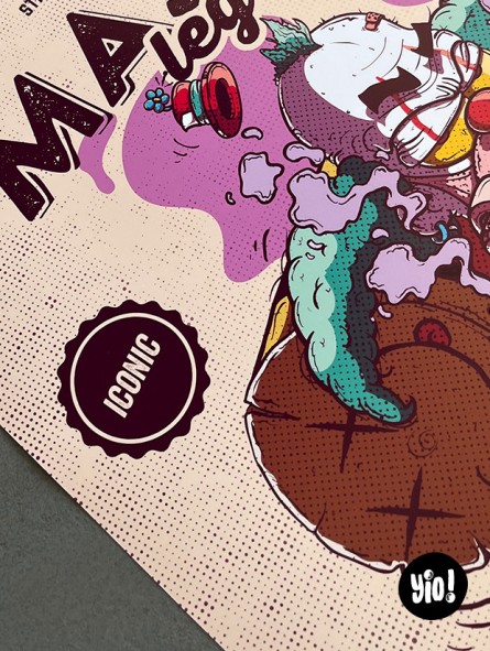 Détail tampon Iconic affiche Krusty mashup clown pop culture Distorted Icons Yio