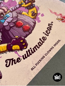 Détail typographie All Fucking Clowns Inside affiche Krusty Les Simpsons Yio