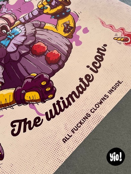 Détail typographie All Fucking Clowns Inside affiche Krusty Les Simpsons Yio