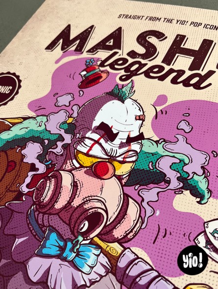 Détail personnage Krusty clown mashup Pennywise Harley Quinn illustration décalée Yio